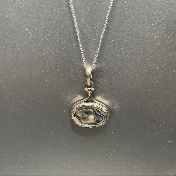 Vintage abalone shell 925 sterling silver large pendant with Mini forming pearl - Picture 5 of 9